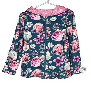 Posh Peanut Floral Bamboo Jacket 2T Reversible Teal Pink
